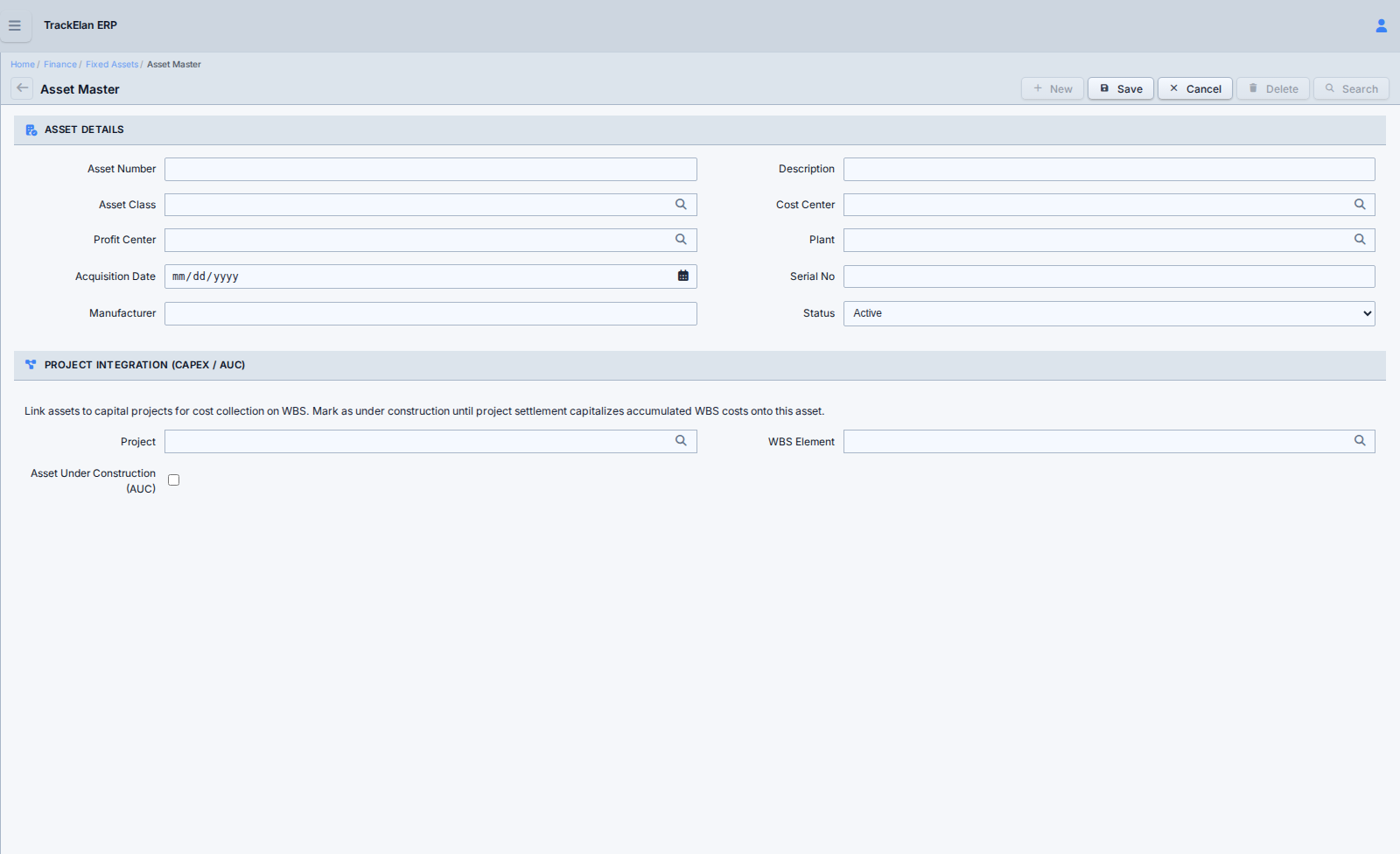 Fixed Assets in TrackElan ERP